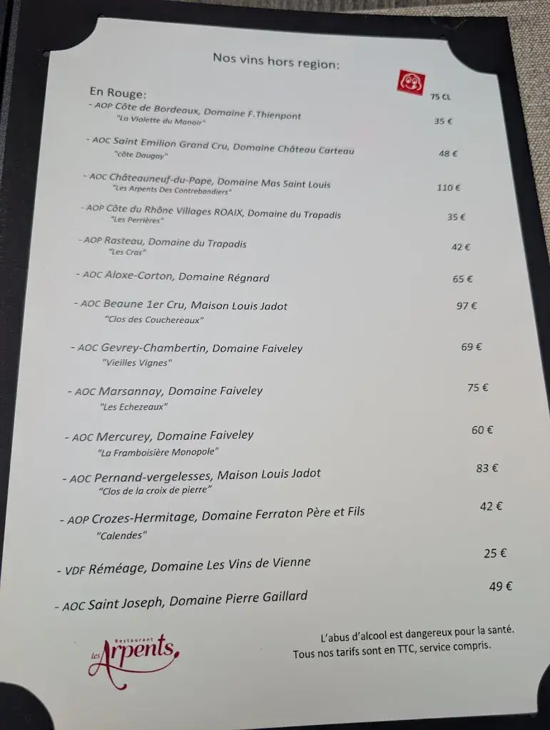 Menu_Restaurant Les Arpents_Amboise_image_1