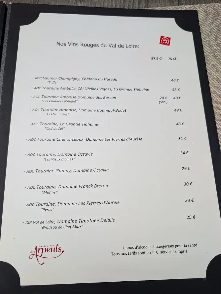 Menu_Restaurant Les Arpents_Amboise_image_3