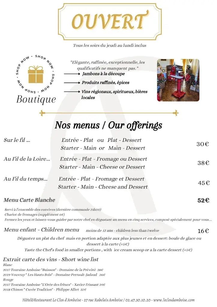 Menu_Restaurant Le Clos d'Amboise_Amboise_image_4