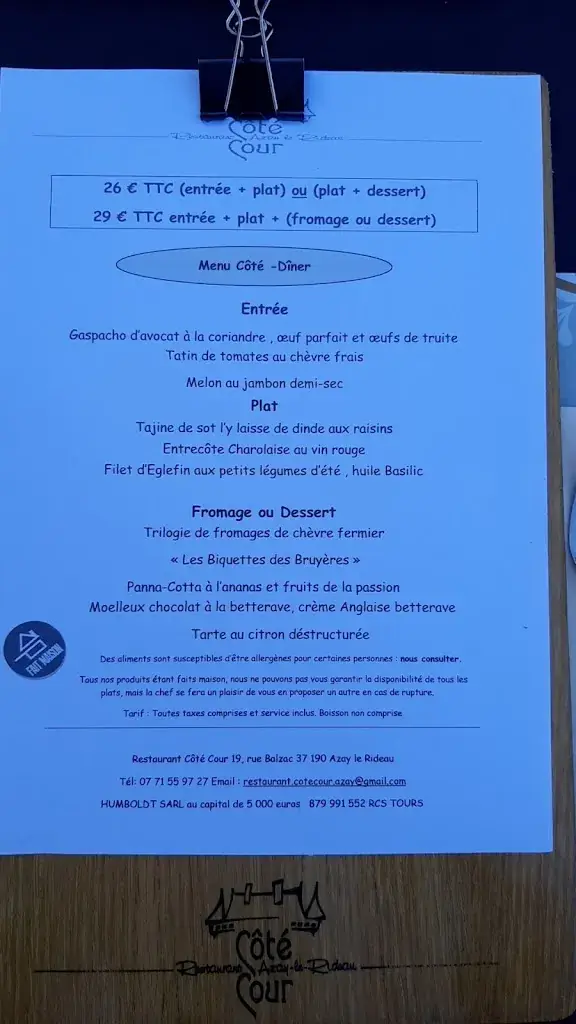 Menu_Restaurant CÔTÉ Cour_Azay-le-Rideau_image_4