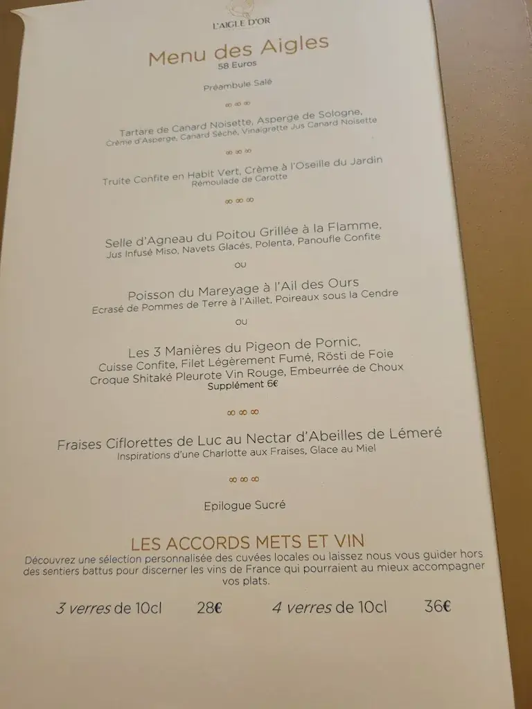 Menu_L'Aigle d'Or · Restaurant Gastronomique · Azay-le-Rideau_Azay-le-Rideau_image_4