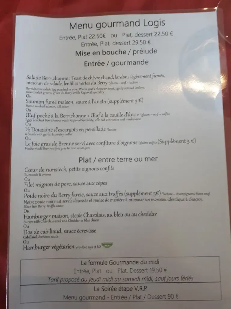 Menu_Restaurant Logis LE PRIEURE_Saint-Marcel_image_2