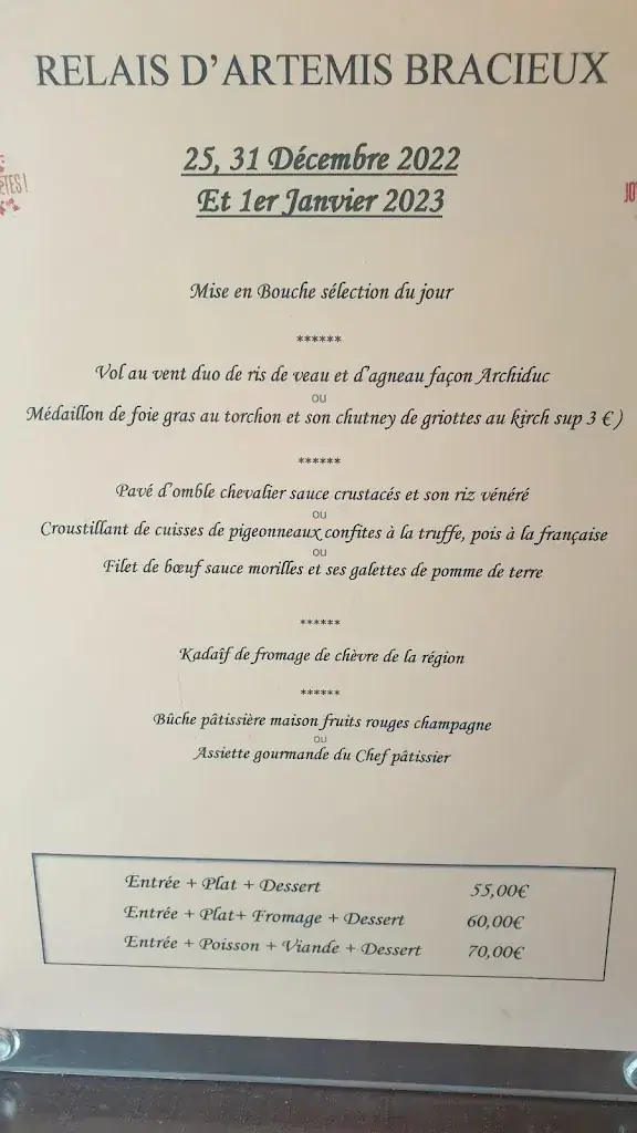Menu_Au Relais d'Artémis_Bracieux_image_1