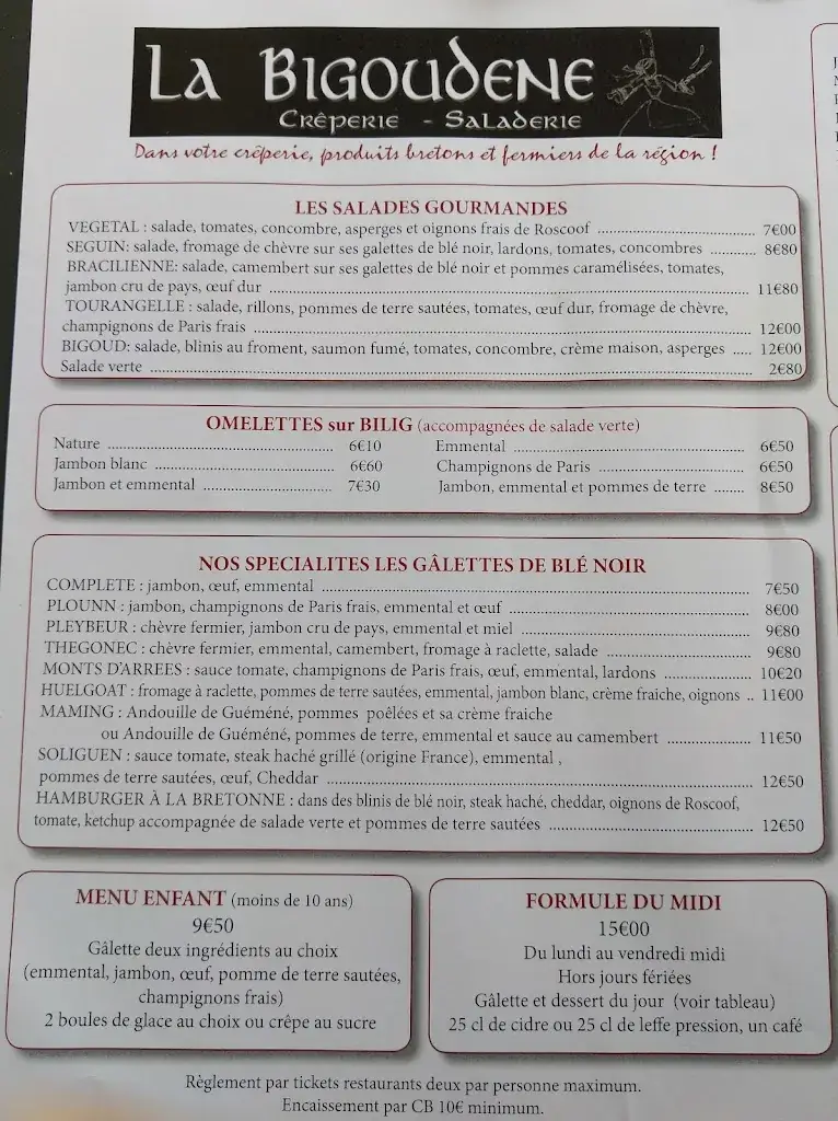 Menu_Crêperie, Restaurant : La Bigoudène_Bracieux_image_1