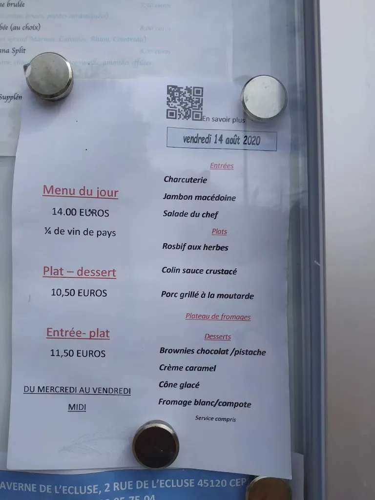 Menu_La Taverne de l'Ecluse, nouveau propriétaire_Cepoy_image_2