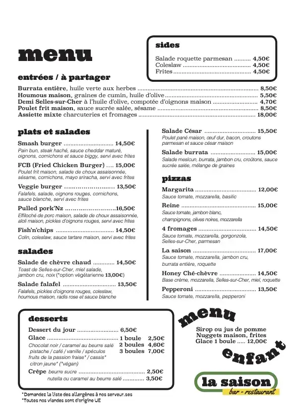 Menu_La Saison Restaurant - Camping de la Grande Tortue_Candé-sur-Beuvron_image_1