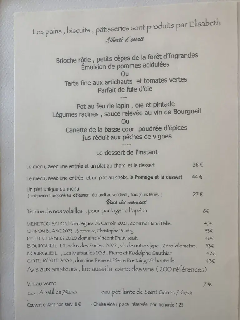 Menu_VINCENT CUISINIER DE CAMPAGNE_Coteaux-sur-Loire_image_2