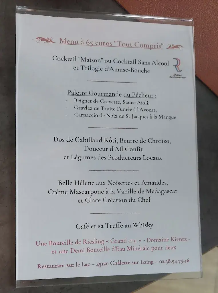 Menu_Restaurant sur le Lac_Châlette-sur-Loing_image_2