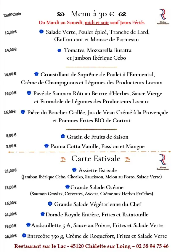 Menu_Restaurant sur le Lac_Châlette-sur-Loing_image_4