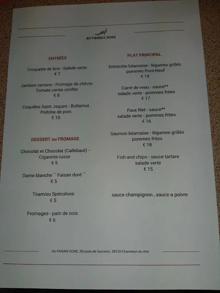 Menu_Au Faisan Doré_Charenton-du-Cher_image_1