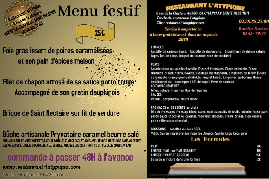 Menü_Restaurant L'atypique Orléans - Karaoke - Soirées Dansantes_Chapelle-Saint-Mesmin_Bild_4