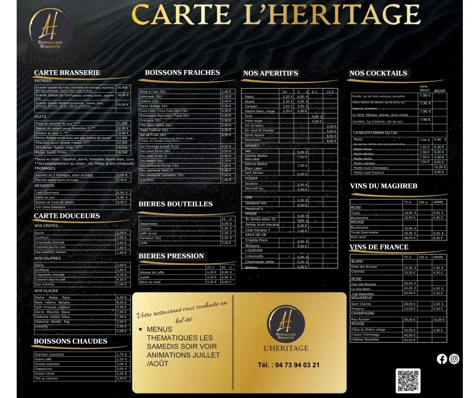 Menu_l'Héritage Restaurant Brasserie, Saint Rémy sur Durolle_Saint-Rémy-sur-Durolle_image_2