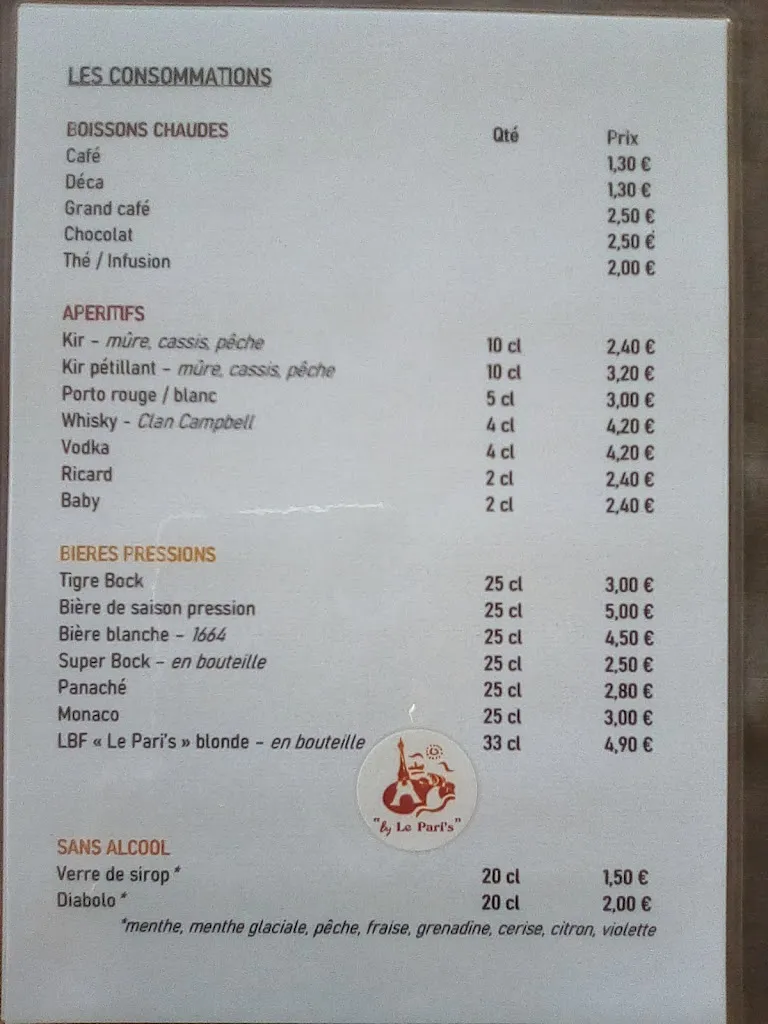 Menu_Le Pari's_Orléans_image_1