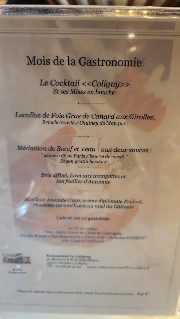 Menu_Restaurant Le Coligny_Châtillon-Coligny_immagine_2