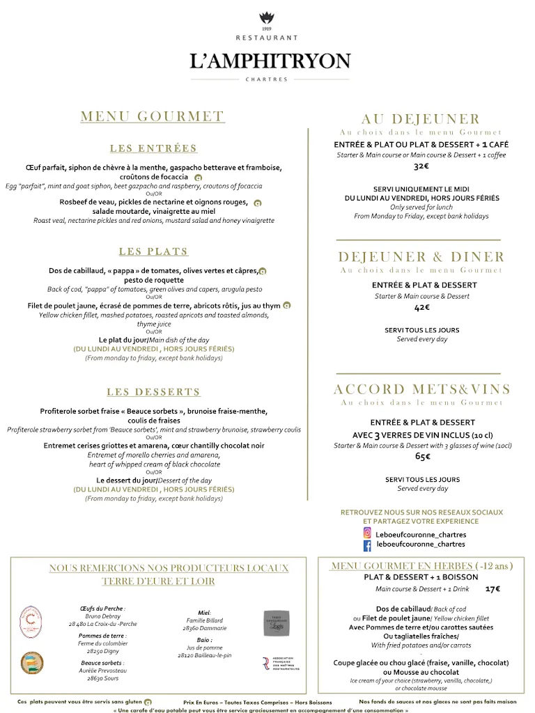 Menu_Restaurant L' Amphitryon | Hôtel Le Bœuf Couronné - Chartres |_Chartres_image_1