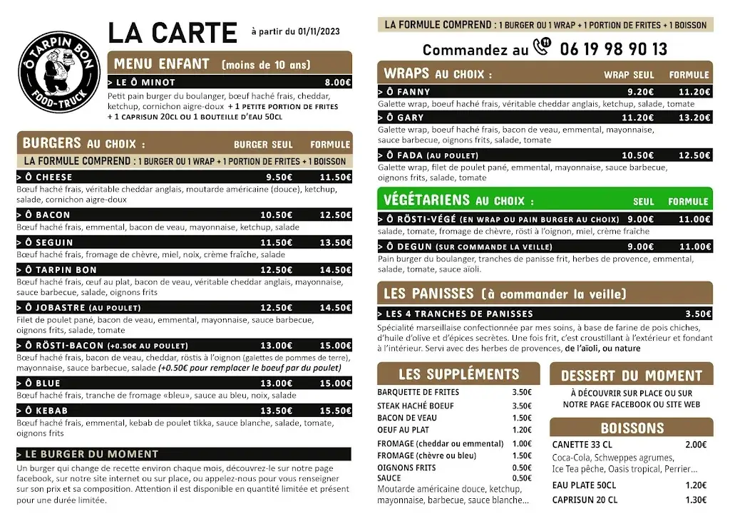 Menu_Ô Tarpin Bon Food Truck Burger Loiret_Château-Renard_image_1