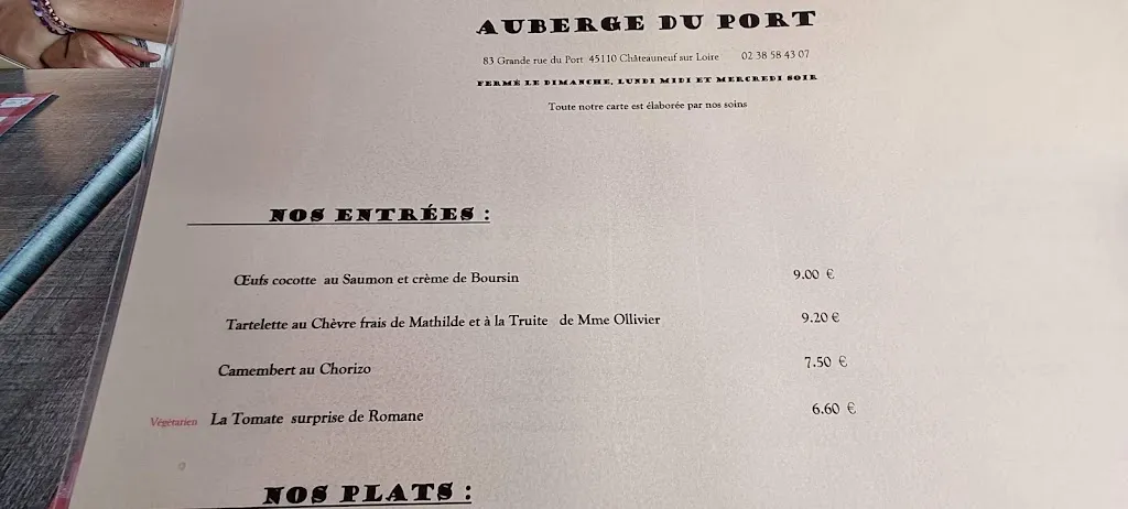 Menu_Auberge du Port_Châteauneuf-sur-Loire_image_3