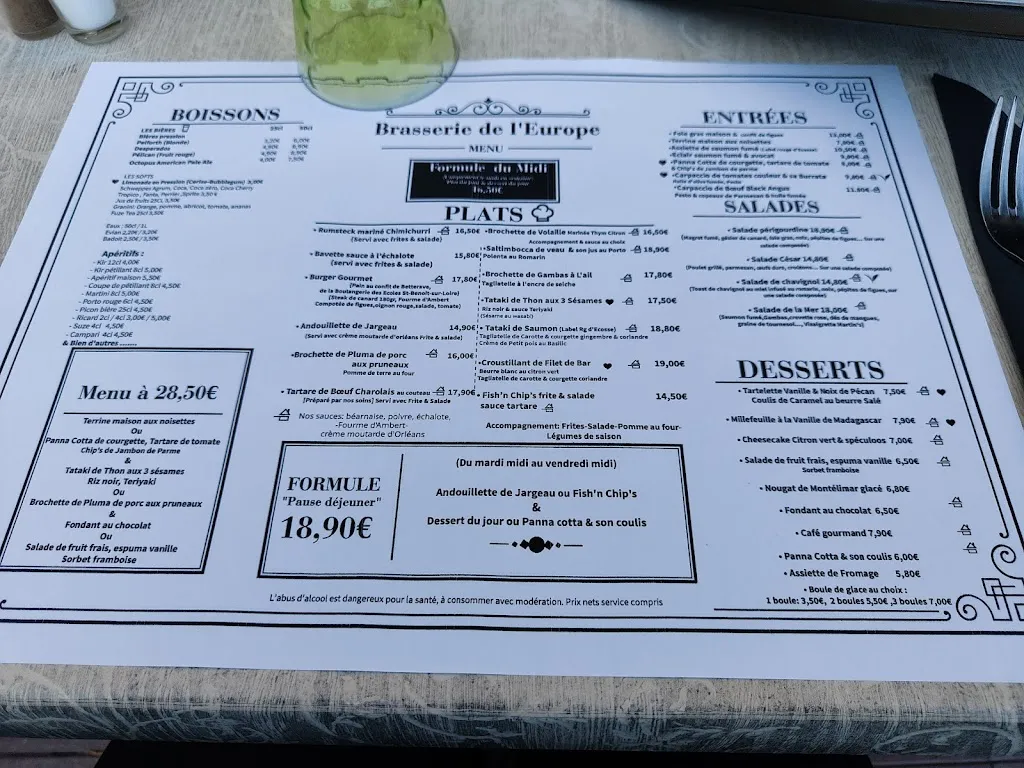 Menu_Brasserie de l'Europe_Châteauneuf-sur-Loire_imagen_1