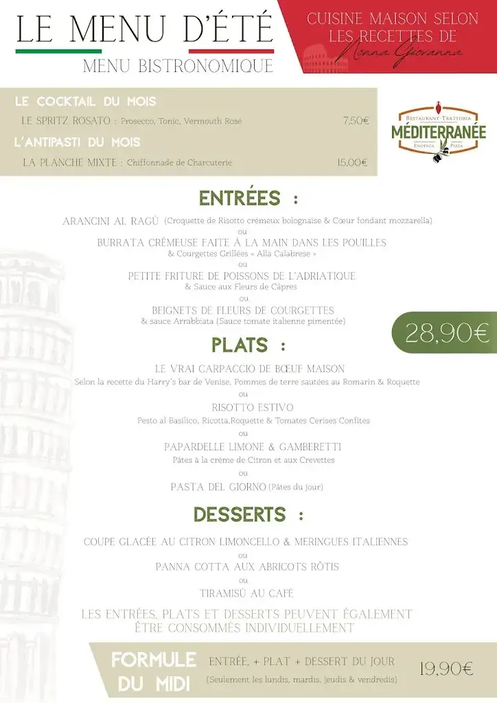 Menu_Restaurant Trattoria Méditerranée_Châteauneuf-sur-Loire_image_3