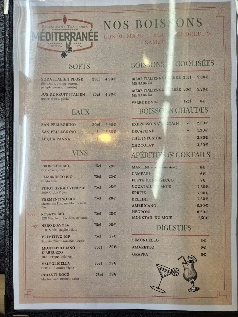 Menu_Restaurant Trattoria Méditerranée_Châteauneuf-sur-Loire_image_4