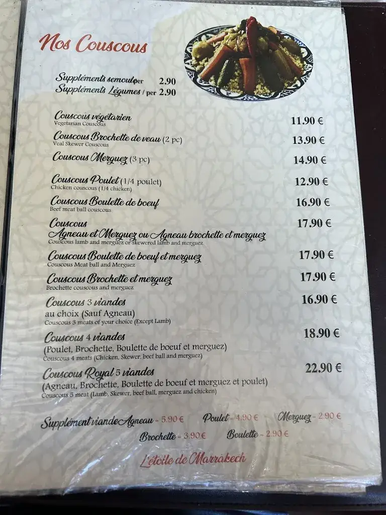 Menu_L'Etoile de Marrakech_Châteaudun_image_1