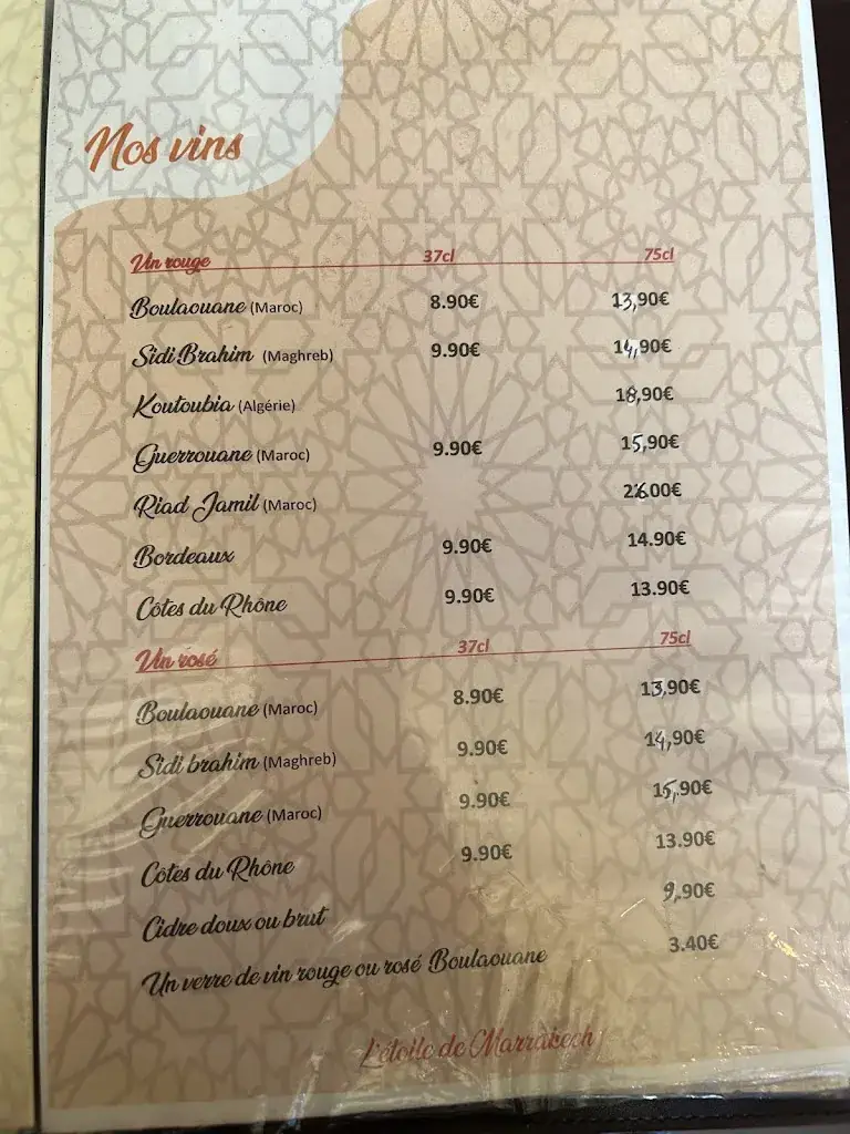 Menu_L'Etoile de Marrakech_Châteaudun_image_3