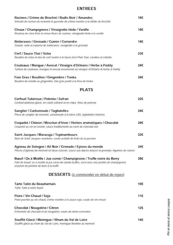 Menu_Le Beauharnais - Sherri et Nicola _Ferté-Beauharnais_image_1