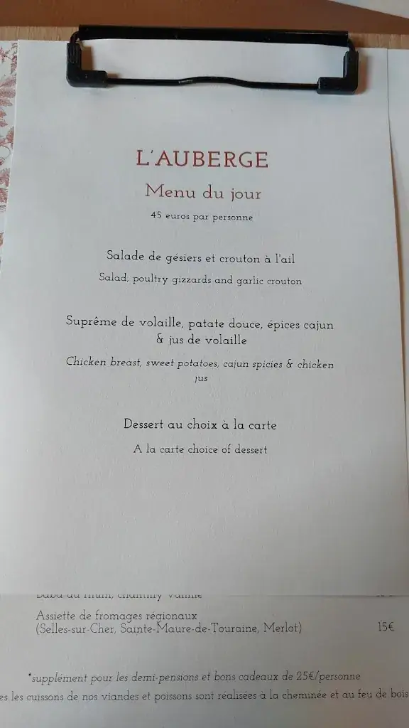 Menu_Restaurant L'Auberge - Les Sources de Cheverny_Cheverny_image_1