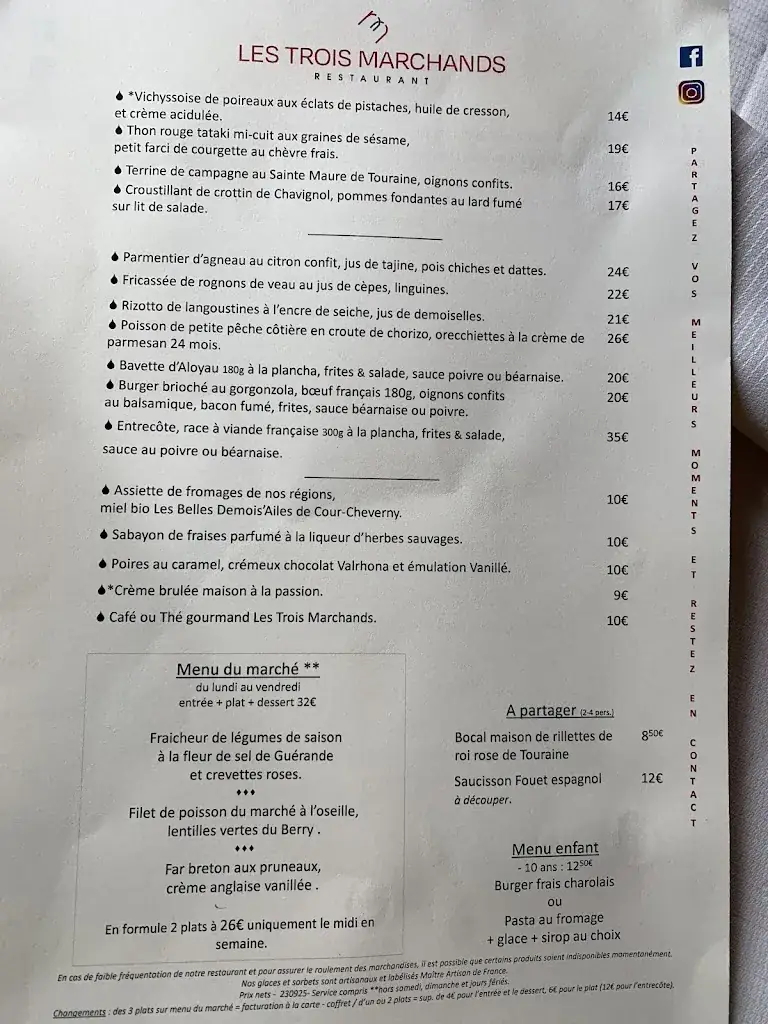 Menu_Restaurant Les Trois Marchands_Cour-Cheverny_image_1