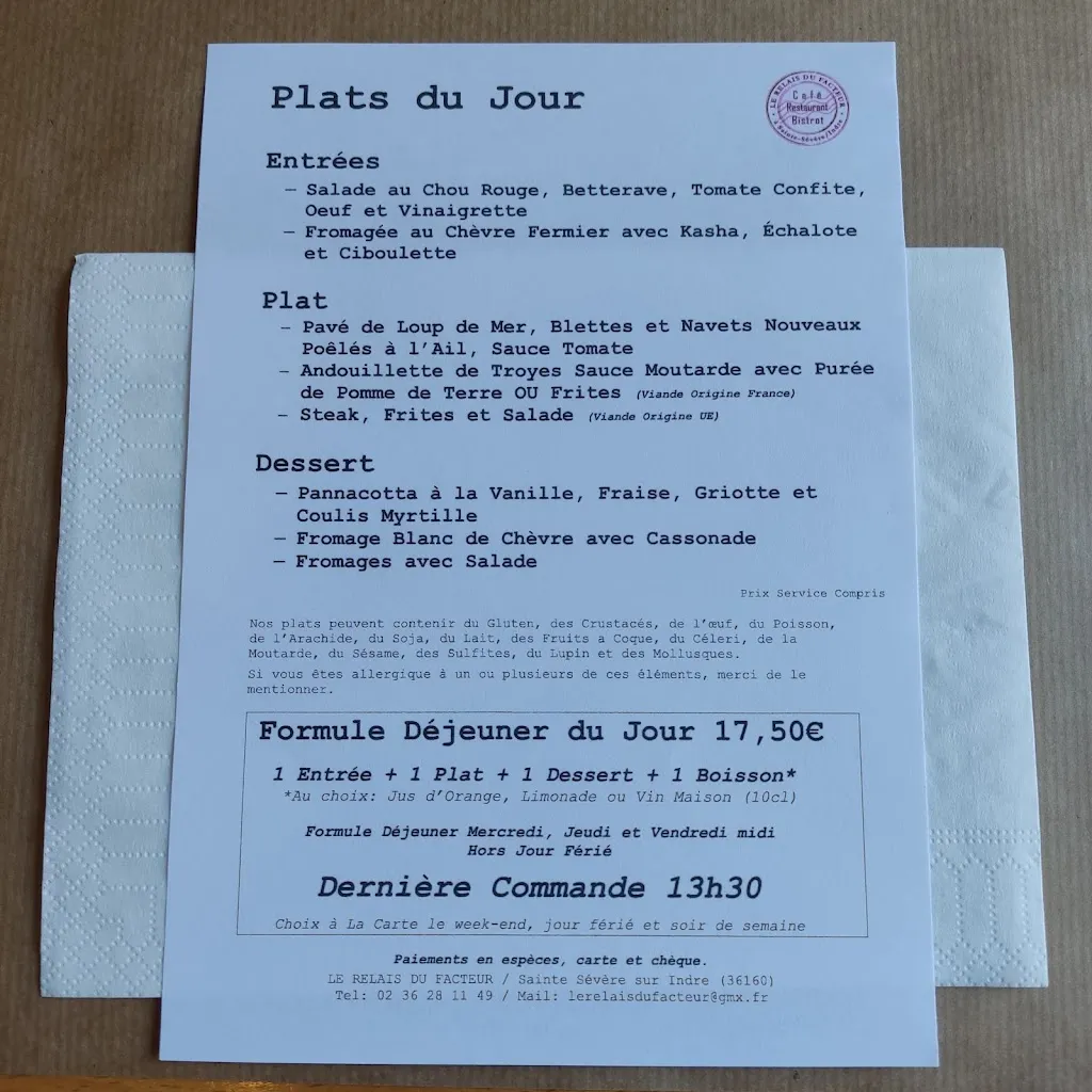 Menu_Le Relais du Facteur_Sainte-Sévère-sur-Indre_immagine_2
