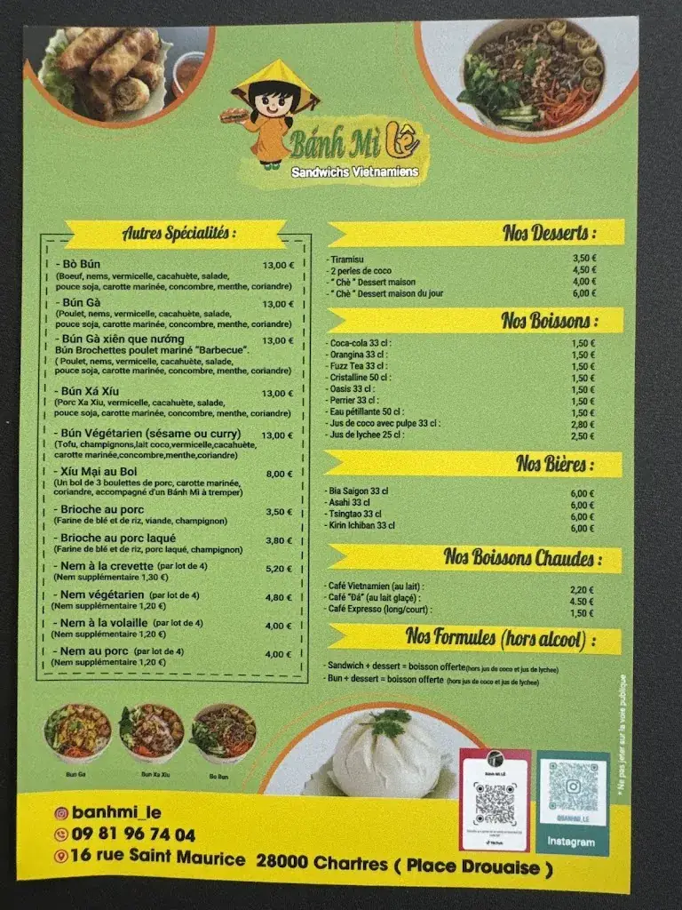 Menu_Banh Mi Lê sandwich vietnamien_Chartres_imagen_1