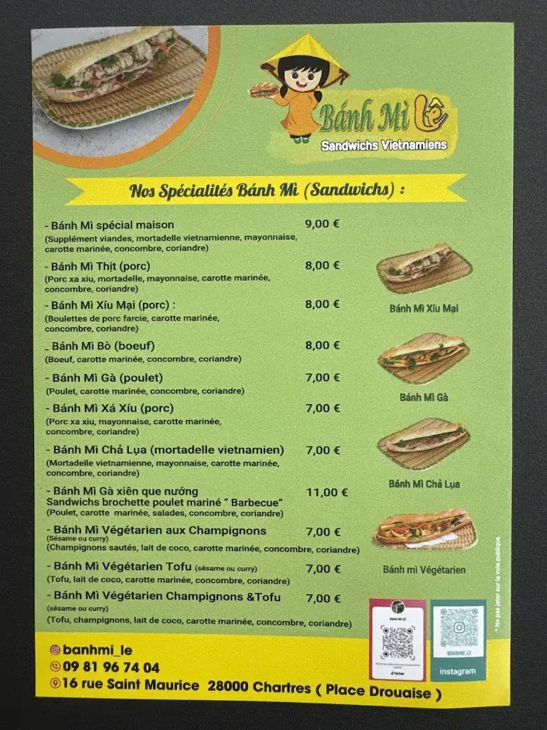 Menu_Banh Mi Lê sandwich vietnamien_Chartres_imagen_2