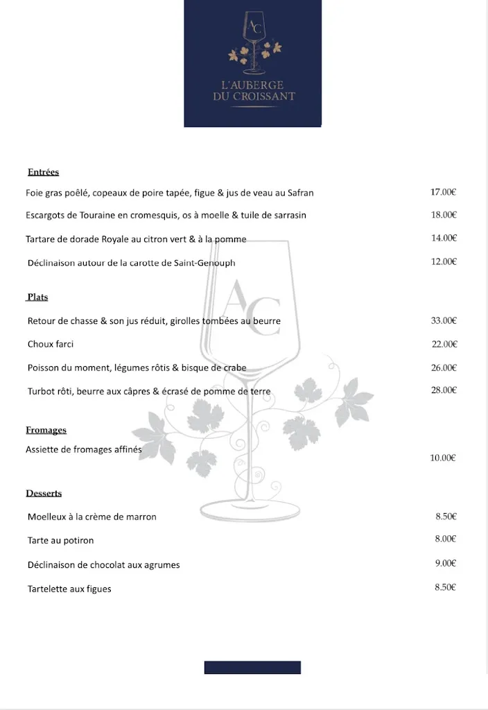 Menu_L'auberge du Croissant_Rochecorbon_immagine_2