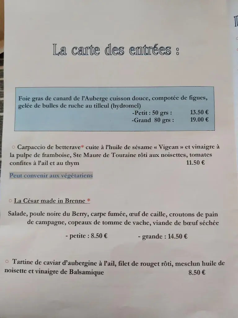 Menu_Auberge De La Gabrière_Lingé_image_1