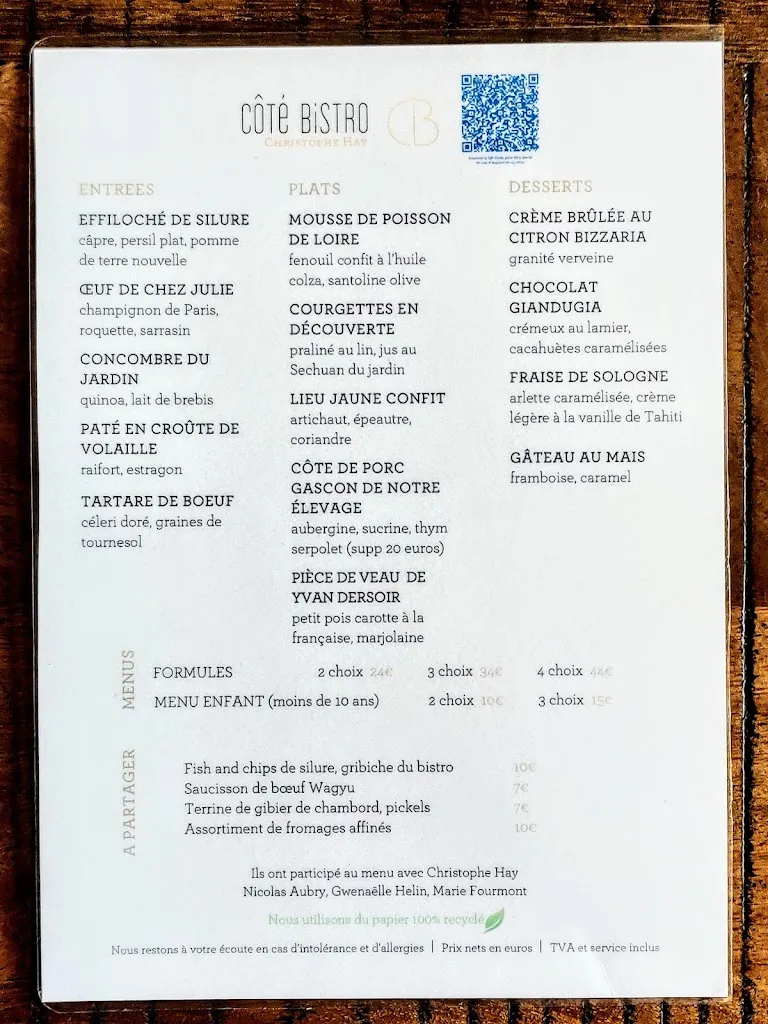 Menu_Restaurant La Maison d'à Côté_Montlivault_image_1