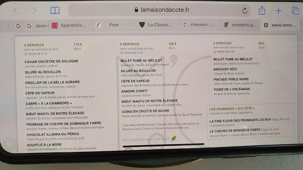 Menu_Restaurant La Maison d'à Côté_Montlivault_image_2