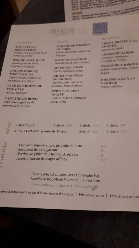 Menu_Restaurant La Maison d'à Côté_Montlivault_image_4