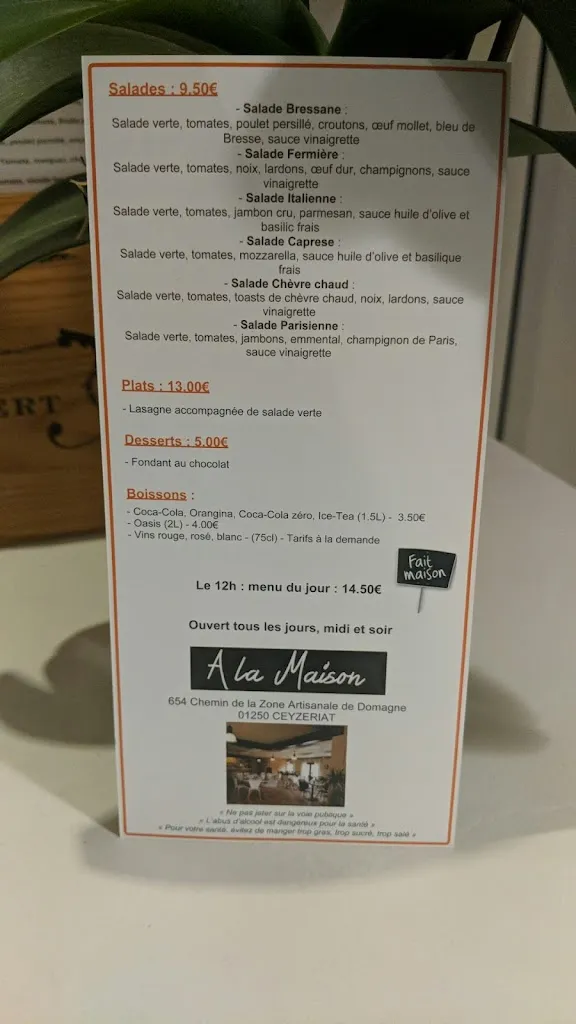 Menu_A La Maison_Ceyzériat_immagine_2