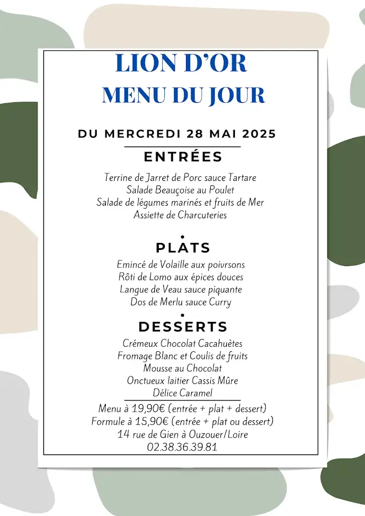 Menu_Le Lion d'Or_Ouzouer-sur-Loire_image_1