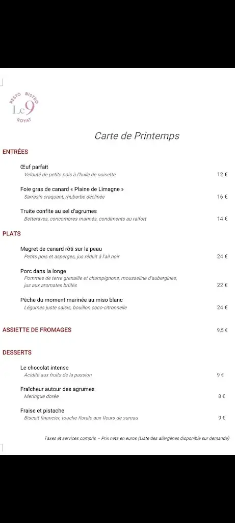 Menu_Le 9 Resto Bistro_Royat_image_3