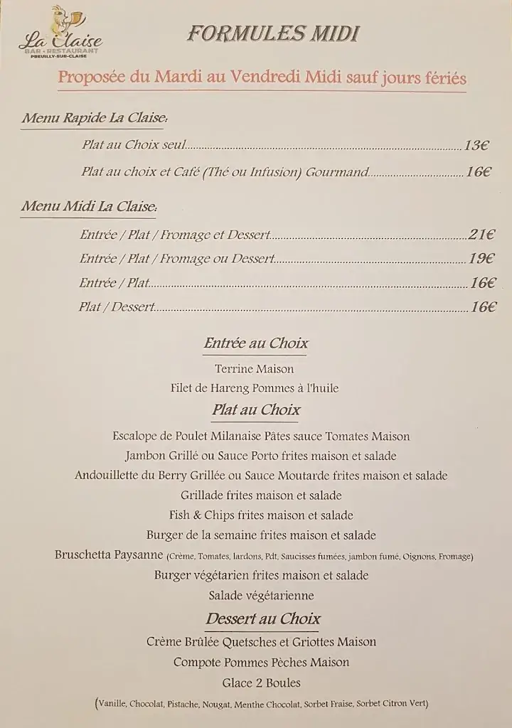 Menu_La Claise Bar Restaurant_Preuilly-sur-Claise_image_1