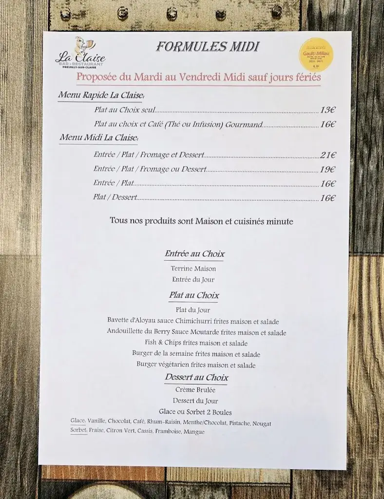 Menu_La Claise Bar Restaurant_Preuilly-sur-Claise_image_3