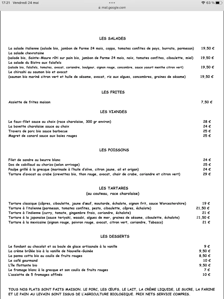 Menu_Le Bistro du Lac_Saint-Avertin_image_1