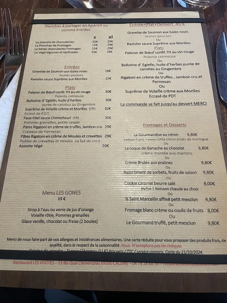 Menu_Les Voûtes Restaurant & Live Music_Caluire-et-Cuire_immagine_1