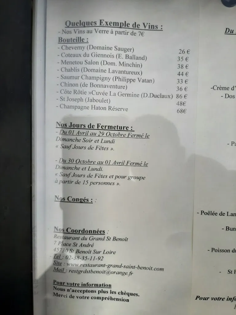 Menu_Restaurant du Grand Saint Benoît_Saint-Benoît-sur-Loire_image_4