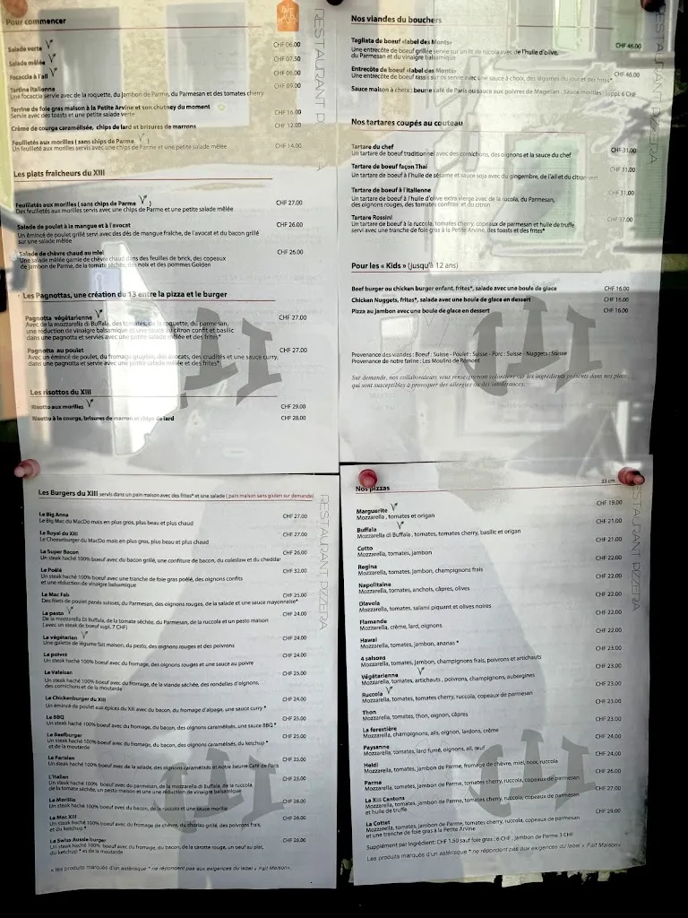 Menu_Restaurant des XIII Cantons_Châtel-Saint-Denis_image_1