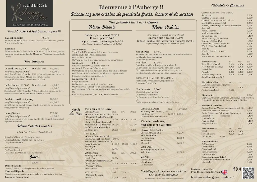 Menu_Auberge Jeanne d'Arc | Restaurant Traditionnel - Traiteur | Sud Touraine_Sainte-Catherine-de-Fierbois_imagen_1