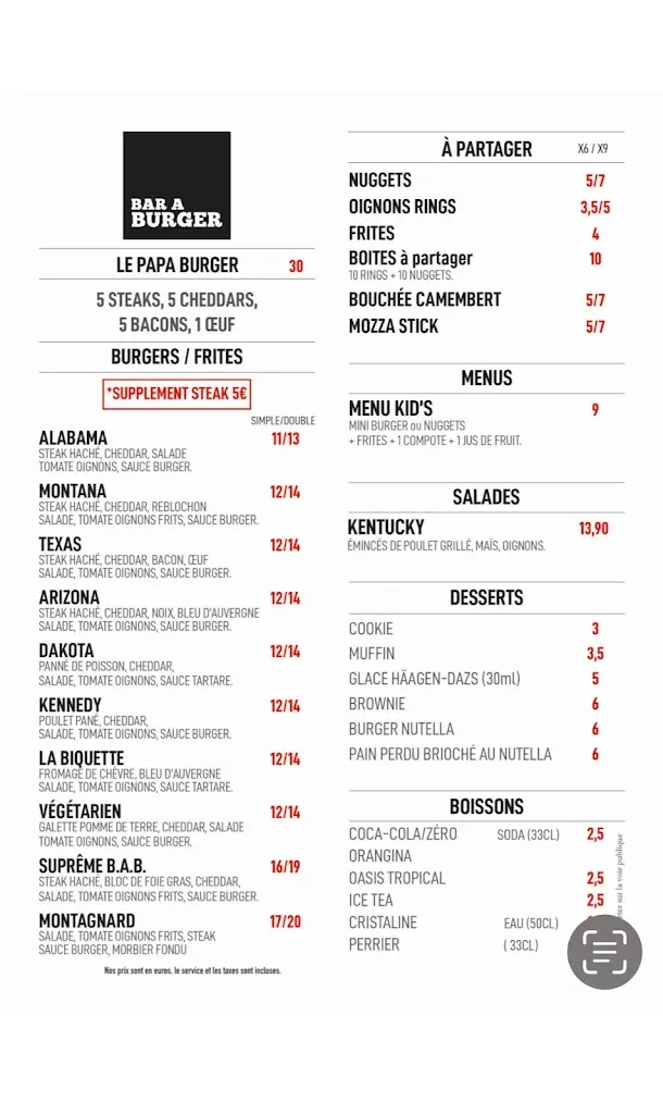 Menu_BAR À BURGER SAINT LAURENT NOUAN_Saint-Laurent-Nouan_immagine_1