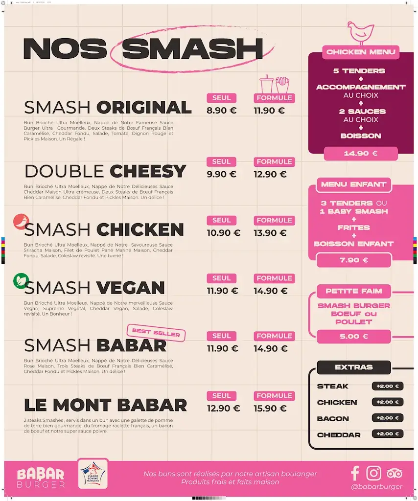 Menu_Babar Burger Orléans - Smash Burger_Saint-Jean-le-Blanc_imagen_1
