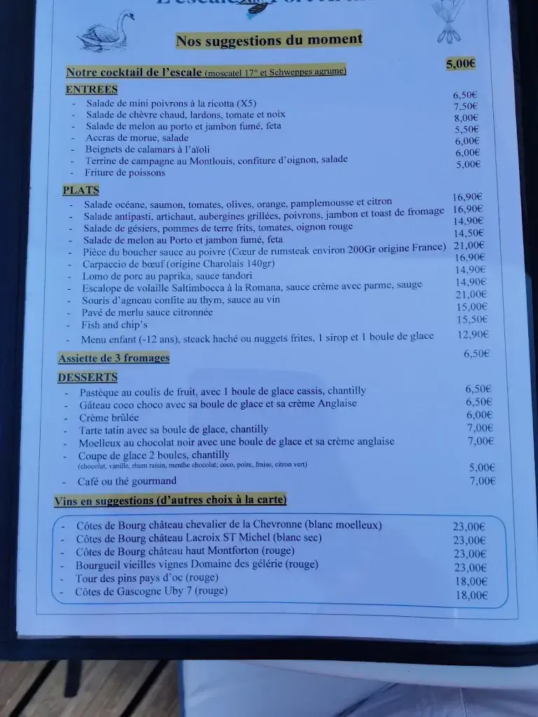 Menu_L'Escale du port Arthur_Saint-Hilaire-Saint-Mesmin_image_1